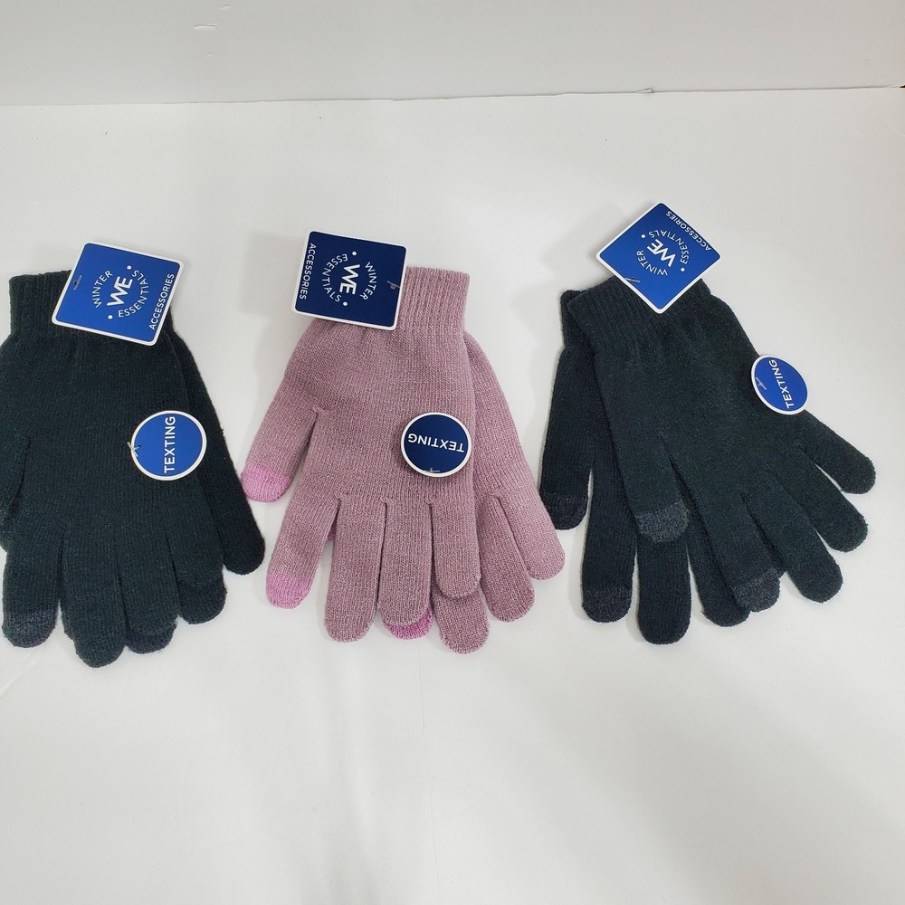 Winter Essentials Texting Unisex‎ Adults Gloves One Size Pink Black Lot Of 3